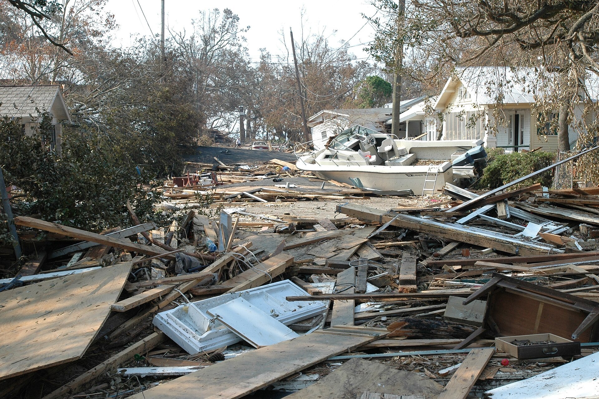 Storm and hurricane debris across a property